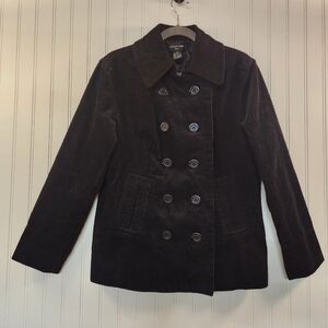 Focus 2000 Women's Black Double Breast Corduroy Jacket Size 10 Petite Lined